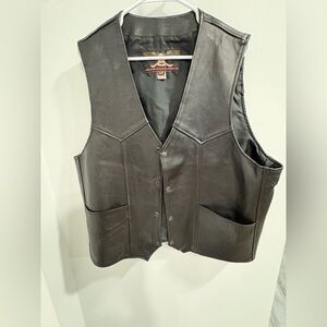Vintage Vanguard Men's Classic Black Leather Motorcycle Biker Vest